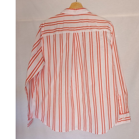 Old Navy The Classic Shirt Large Orange Coral White Striped Button Down Cotton L - Picture 2 of 7